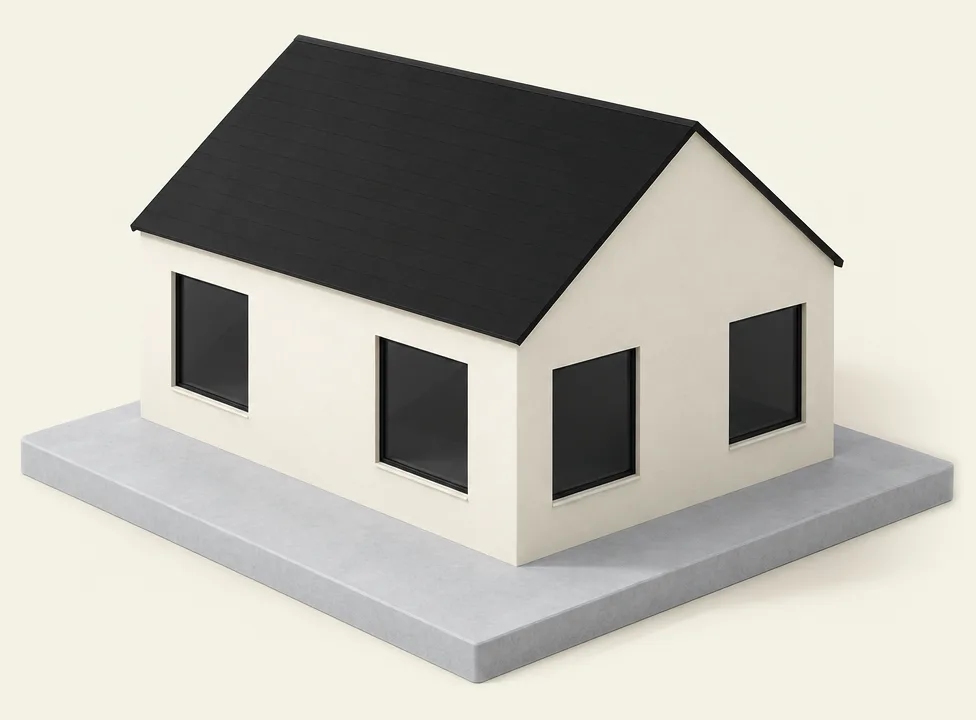 O Center: uma casa sobre uma laje, com uma janela para cada módulo; a janela do módulo aberto acende em bordô